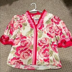 Pink & red floral top-size L